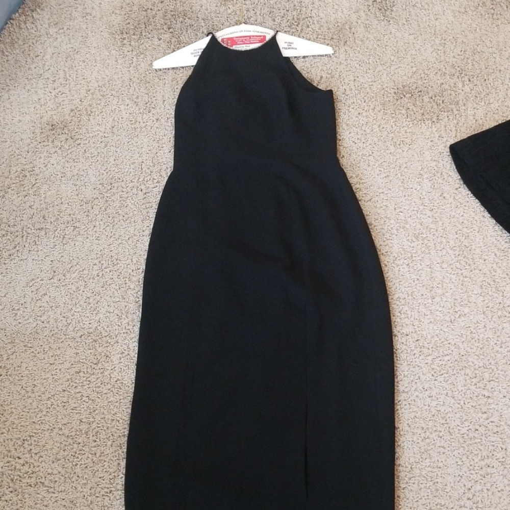 Black Tahari Classics black long slit dress